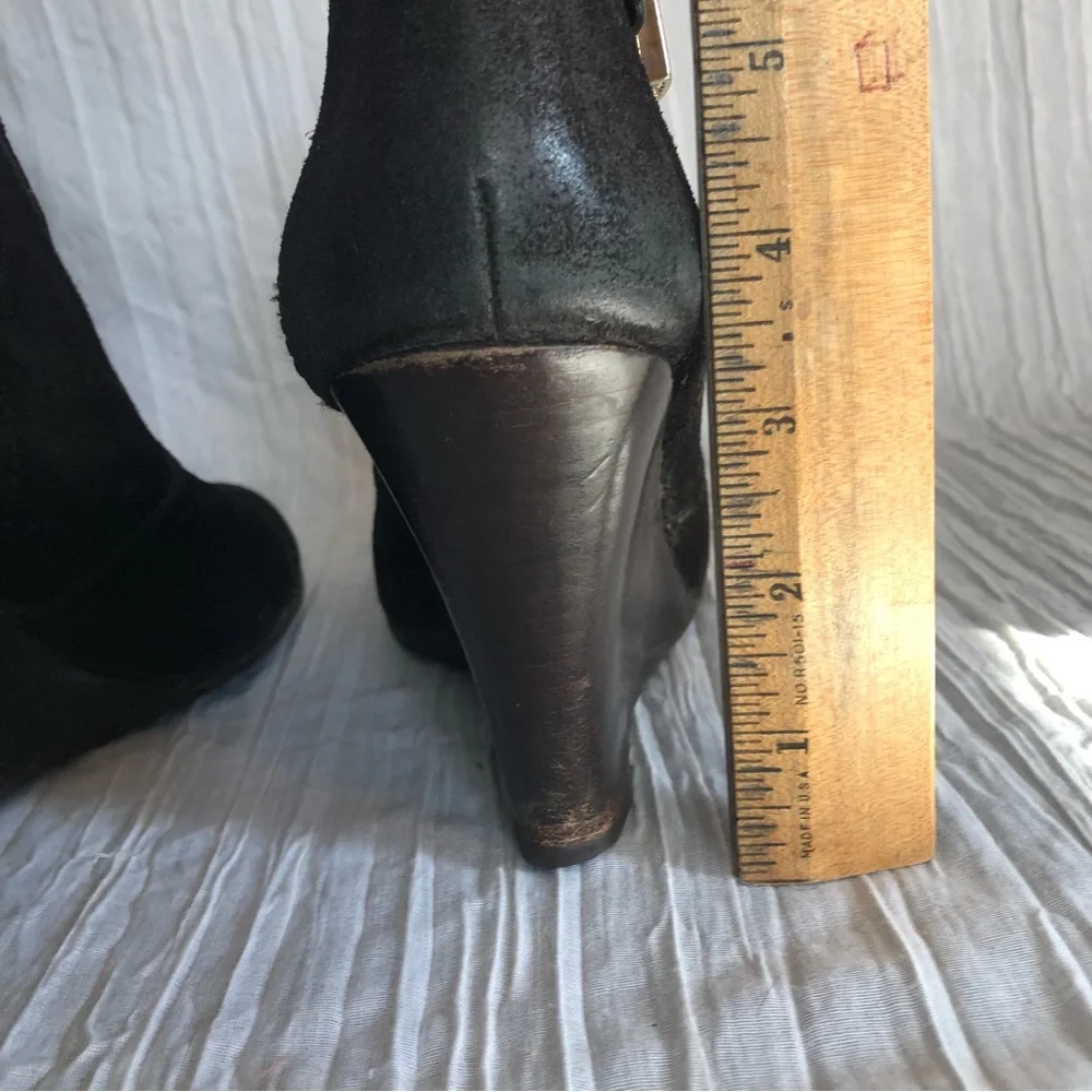 TORY BURCH boots Adrienne womans SZ 7 black suede high heel wedge ankle boots